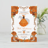 Invitation Orange Floral Ouest Charra Quinceanera (Debout devant)