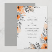 Invitation Orange Floral Painterly Wedding (Devant / Derrière)