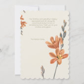 Invitation Orange Floral Photo Funéraire Sympathie Merci (Dos)
