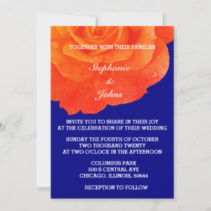 Invitation Orange Floral Rose bleu  Mariage