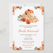 Invitation Orange Floral Rustique Baby shower Citrouille (Devant)