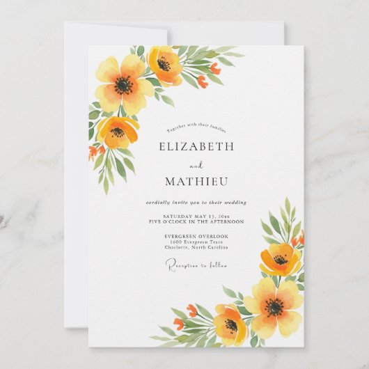Invitation Orange Floral Spring Wedding (Devant)