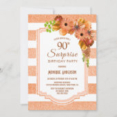 Invitation Orange Floral Striped Surprise 90ème anniversaire (Devant)