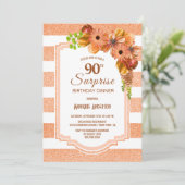 Invitation Orange Floral Surprise 90e anniversaire Diner Part (Debout devant)