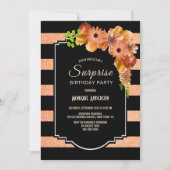 Invitation Orange Floral Surprise fête d'anniversaire (Devant)