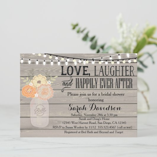 Invitation orange florale rustique de Fête de la (Debout devant)