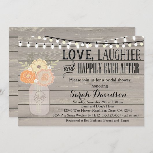 Invitation orange florale rustique de Fête de la (Devant / Derrière)