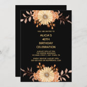 Invitation Orange Flower Gold Typographie Noir Anniversaire (Devant / Derrière)