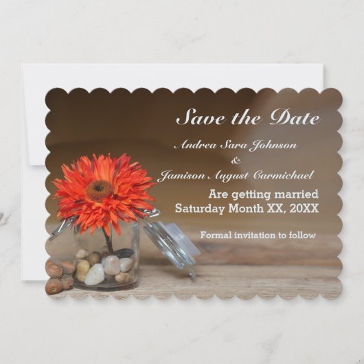 Invitation Orange Flower in Mason Jar Enregistrer la date (Devant)