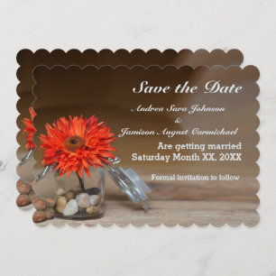 Invitation Orange Flower in Mason Jar Enregistrer la date