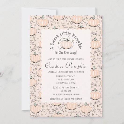 Invitation Orange Genre Neutre Petit Baby shower Citrouille (Devant)