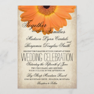 Invitation Orange Gerber Daisy Rustic Mariages campagnards In