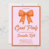 Invitation Orange Gingham Bow Graduation Party (Devant)