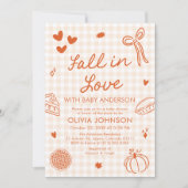 Invitation Orange Gingham Hand Drawn Fall in Love Baby Shower (Devant)