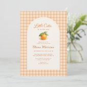 Invitation Orange Gingham Little Cutie Baby Shower (Debout devant)