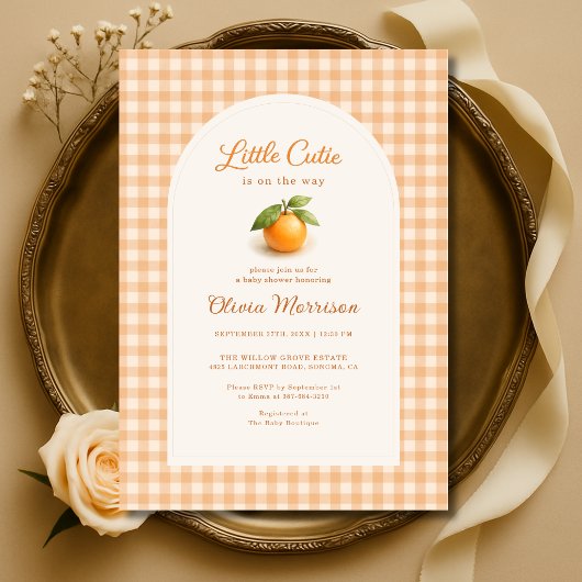 Invitation Orange Gingham Little Cutie Baby Shower