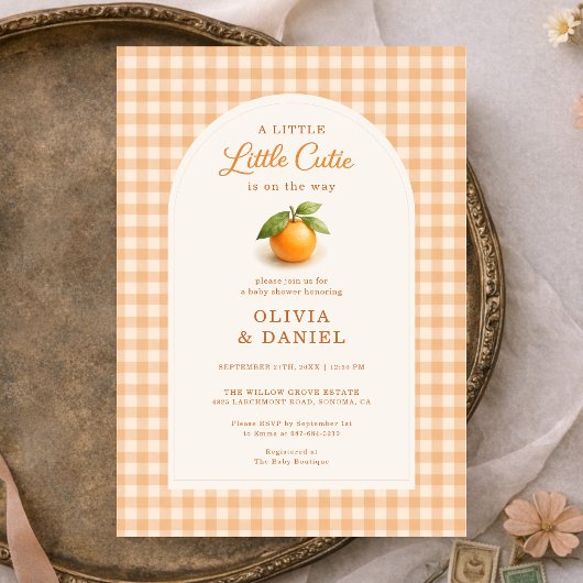 Invitation Orange Gingham Little Cutie Couples Baby Shower