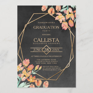 Invitation Orange Gold Black Floral Terrarium Graduation