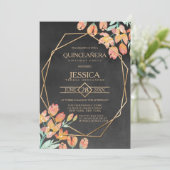 Invitation Orange Gold Black Floral Terrarium Quinceañera (Debout devant)