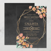 Invitation Orange Gold Black Floral Terrarium Sweet 16 (Devant / Derrière)