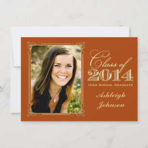 Invitation Orange, Gold Class of 2014 Photo Graduation Invita