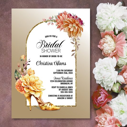 Invitation Orange Gold Floral Arch Fête des mariées or