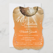 Invitation Orange Gold Glam 40 et Fabulous Disco Anniversaire (Devant)