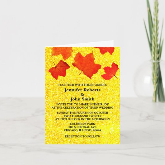 Invitation Orange Gold Jaune Parties scintillant automne Feui (Devant)