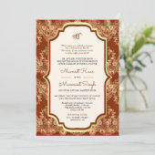 Invitation Orange Gold Lace QR Code Anand Karaj Sikh Mariage (Debout devant)