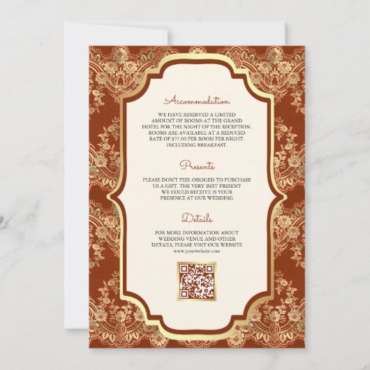 Invitation Orange Gold Lace QR Code Anand Karaj Sikh Mariage (Dos)