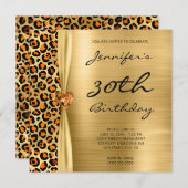 Invitation Orange Gold Leopard Foil Gem Ribbon 30e anniversai (Devant / Derrière)