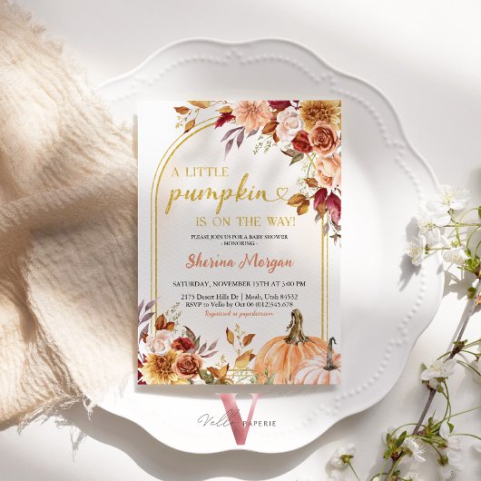 Invitation Orange Gold Little Citrouille Baby shower Invitati