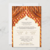 Invitation Orange Gold Quatrefoil QR Code Sikh Mariage (Devant)