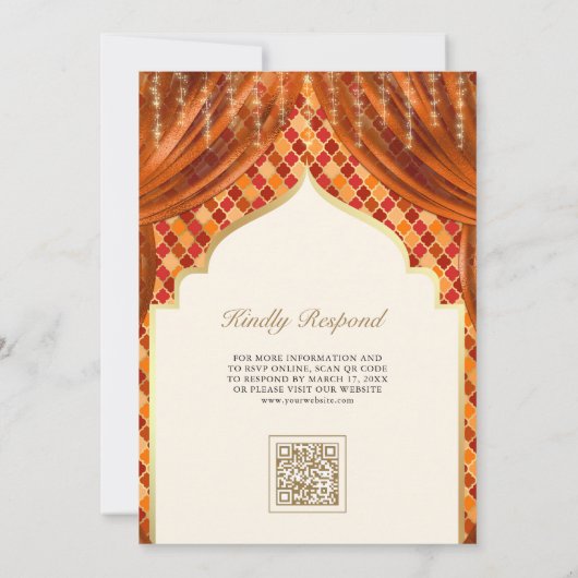 Invitation Orange Gold Quatrefoil QR Code Sikh Mariage (Dos)