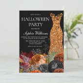 Invitation Orange Gown & Floral Automne Halloween Party (Debout devant)