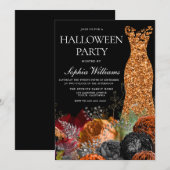 Invitation Orange Gown & Floral Automne Halloween Party (Devant / Derrière)