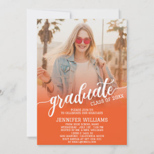 Invitation Orange   Graduation Photo Grad Graduate Party