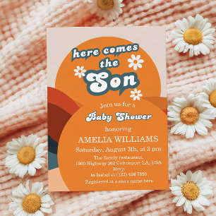 Invitation Orange Gras Foncé C'est Arrivé Le Petit Garçon Bab
