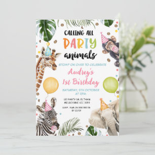 Invitation Orange Green Ballons Safari Party Animaux Annivers