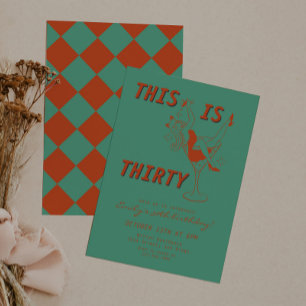 Invitation Orange & Green Retro Chic 30e fête d'anniversaire
