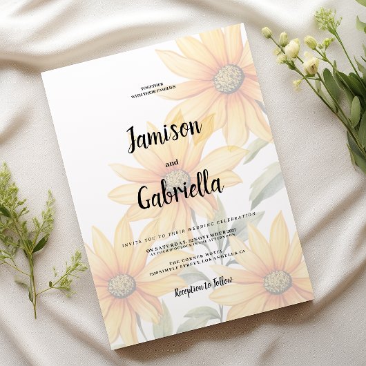 Invitation Orange green sunflower summer floral Wedding 