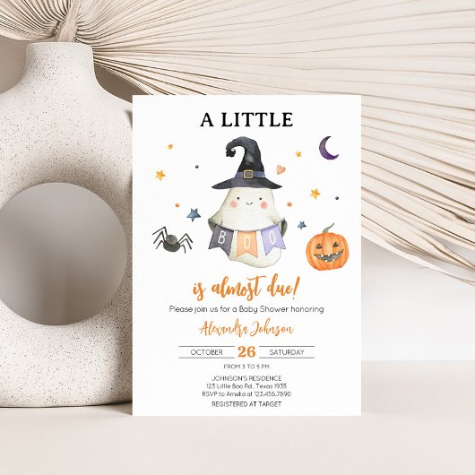 Invitation Orange Halloween Ghost Little Boo Baby shower