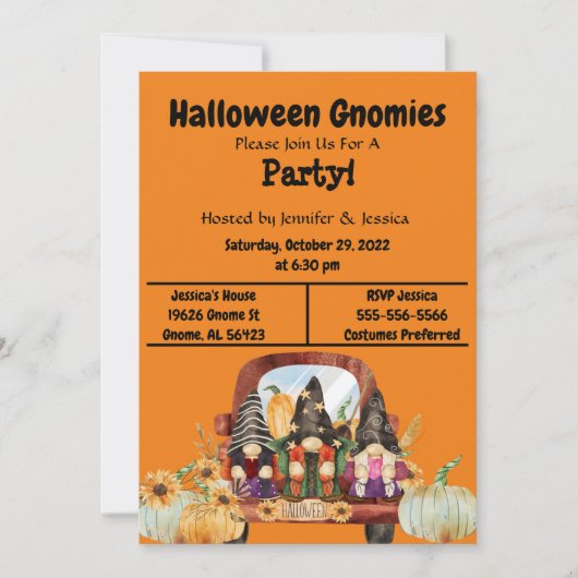 Invitation Orange Halloween Gnome Party (Devant)