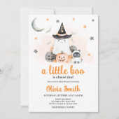 Invitation Orange Halloween Little Boo Baby shower (Devant)