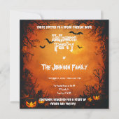 Invitation Orange Halloween Party avec Citrouilles et chauves (Devant)