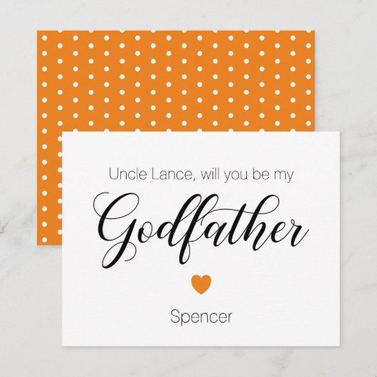 Invitation Orange Heart Serez-Vous Ma Proposition De Parrain (Devant / Derrière)