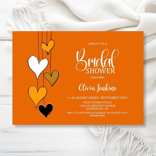 Invitation Orange Heart Theme Bridal Shower
