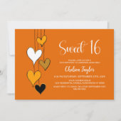 Invitation Orange Heart Theme Sweet 16 Birthday (Devant)