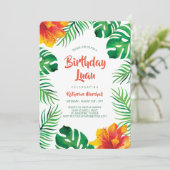 Invitation Orange Hibiscus Feuilles tropicaux Anniversaire Lu (Debout devant)