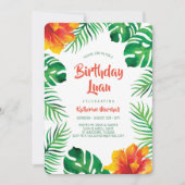 Invitation Orange Hibiscus Feuilles tropicaux Anniversaire Lu (Devant)